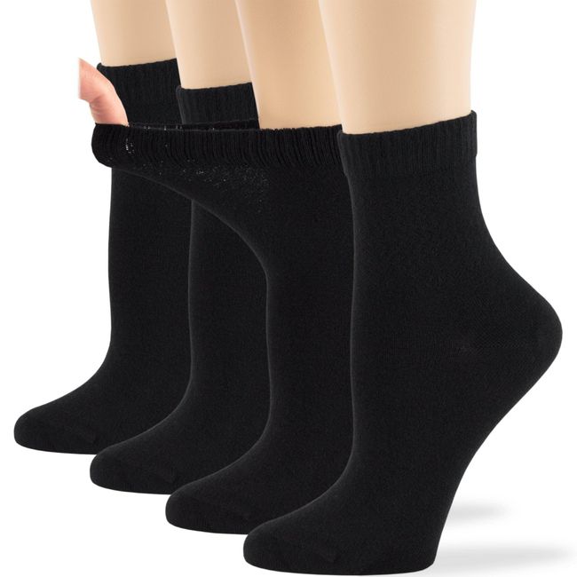 7BIGSTARS KINGDOM Women's Viscose From Bamboo Diabetic Ankle Socks, Non-Binding Loose Fit - 4 Pack Medium - Solid Lightweght - Sock Size 9-11 Shoe Size 5-9 M Black