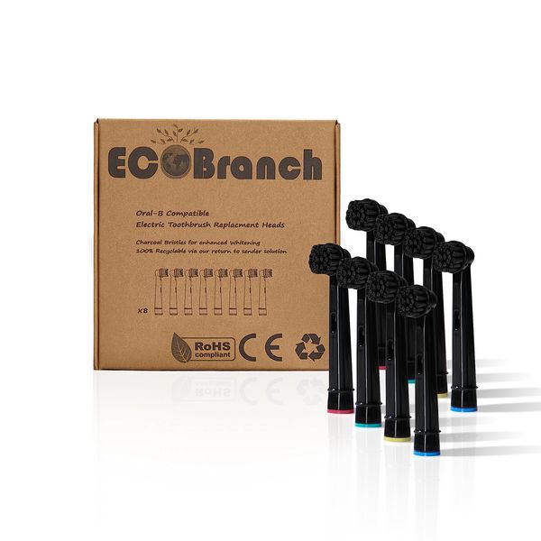 Eco Branch Electric Toothbrush Replacement Heads for Oral -B Braun Compatible, Precision Clean Brush Heads with Charcoal Bristles - Recyclable & Environment Friendly (Pack of 8)