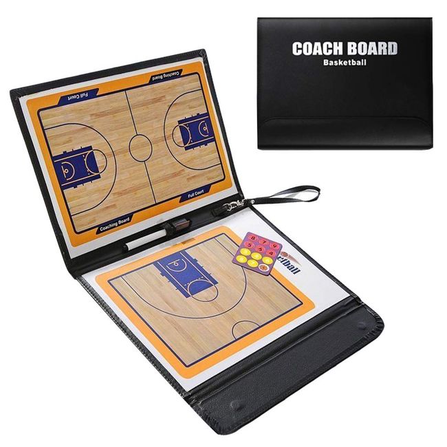 Firelong Basketball Coaching Board Coaches Tactics ClipBoard Kit, Tactical Layout Notebook, PU Leather Cover, Dry-Erase Strategy Magnetic Clipboard with NotePage (Black)