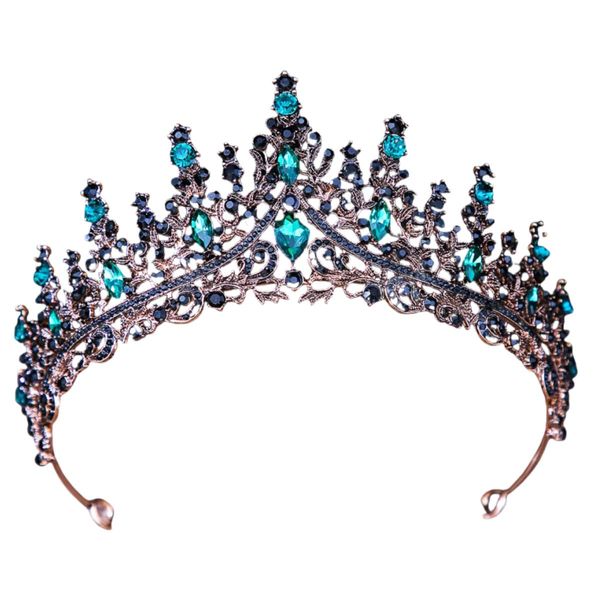 Women Hair Crown Vintage Wedding Tiaras Green Rhinestone Headpiece Girl Head Fancy Dress Headband for Bridal Carnival Headdress Halloween Costume Birthday Christmas Party