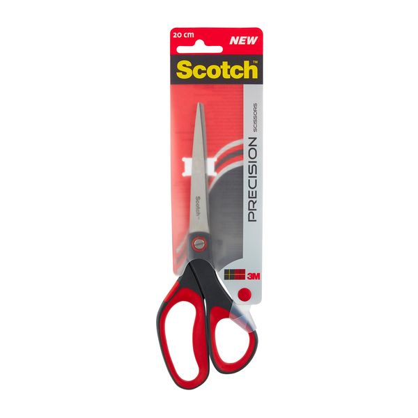 Scotch Precision Office Scissors with Stainless Steel Blades - 20 cm - Ideal for Precise Cutting, Good for Right Hand Use and Left Hand Use - Grey/Red Colour