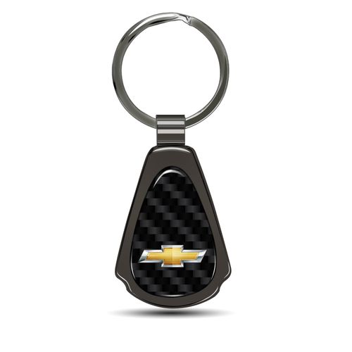 iPick Image for Chevrolet Golden Logo Real Black Carbon Fiber Gunmetal Black Teardrop Key Chain