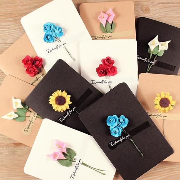 Gift Box Decoration Greeting Card Dried Flowers Invitation Wishes Phrase Thanksgiving Postcard Lot of 5