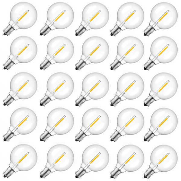 Brightown G40 Replacement LED Light Bulbs, 25 Pack Clear Globe Bulb fits E12 C7 Candelabra Screw Base Sockets, 1.5 Inch Dimmable Edison Light Bulbs for Indoor Outdoor Patio Decor, Warm White