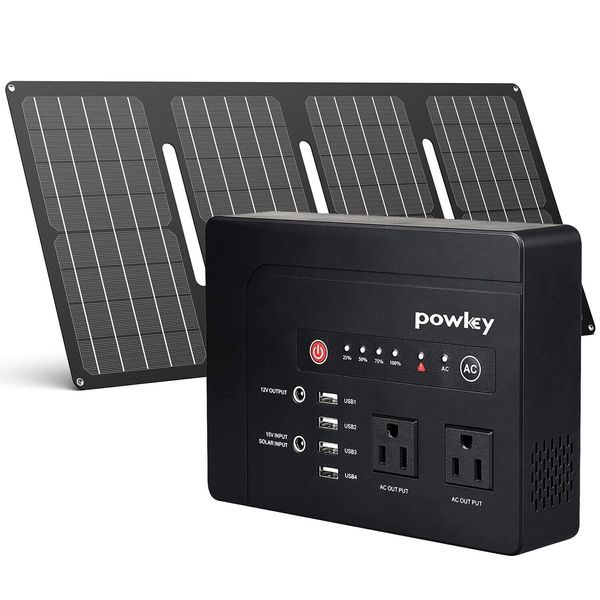 Powkey 146Wh 200W Portable Power Station Solar Generator with 40W Solar Panel