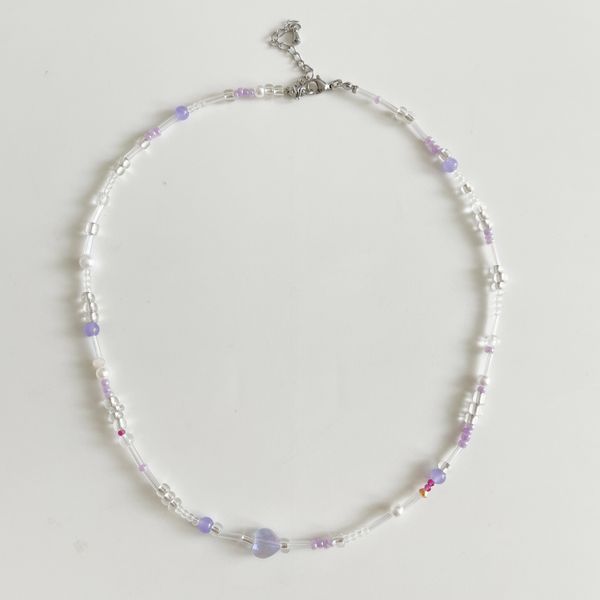 [Free Shipping] Pastel Purple Bead Necklace Raw Stone Choker Necklace