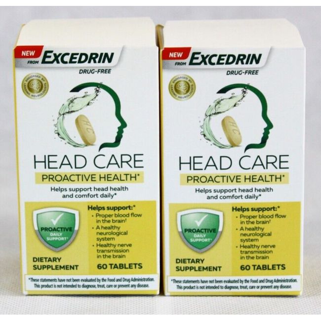 2 Bottles Excedrin Head Care Proactive Health Drug-Free 120 Tabs Total Free Ship