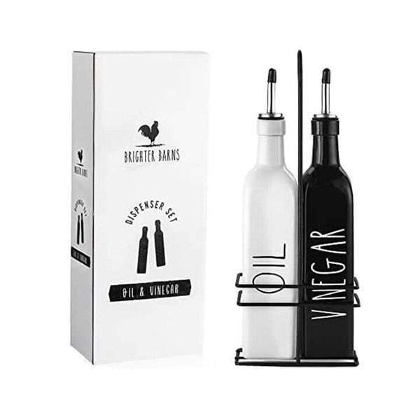 Farmhouse Oil and Vinegar Dispenser Set by Brighter Barns - Black & White Olive