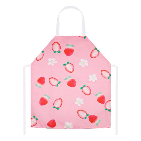 TOPWAYS Kids Aprons, Cute Cartoon Kitchen Cooking Baking Apron for Boys and Girls, Children's Apron for Art Painting Gardening (pink strawberrys)