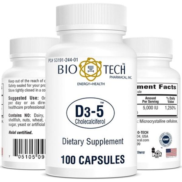 Biotech Vitamin D3 5 Cholecalciferol 5000IU Bone & Joint Support Capsules 100ct