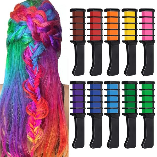 10 Color Temporary Bright Hair Chalk Set, Kalolary Metallic Glitter Hair Chalks Birthday Girls Gift, Hair Chalk Comb Set Washable Color for Kids Hair Dyeing Party, Cosplay, Halloween, Christmas