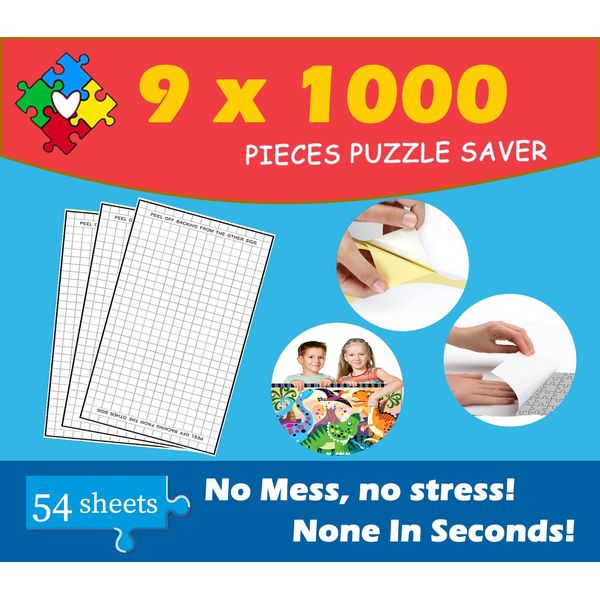 Preserve 9 X 1000 Piece Puzzle Glue Sheets Clear Saver Peel and Stick 54 Puzzle Saver Sheets Puzzle Frame Kit Puzzle Glue Clear No Stress and No Mess Adhesive Sheets Preserve Puzzle for Adult and Kids