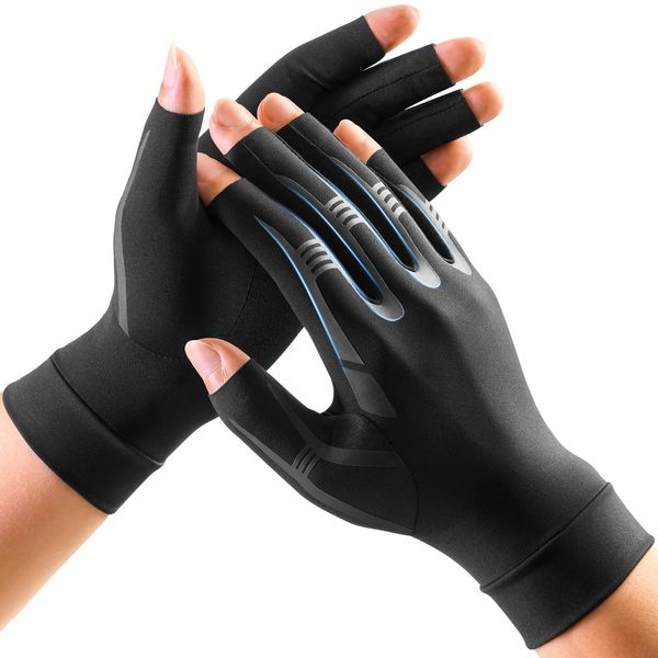 FREETOO Compression Arthritis Gloves for Pain, Finger Strengthen Compression Gloves to Alleviate Hand Pains,Swelling, Fingerless Computer Typing Gloves for Rheumatoid, Tendonitis Women&Men-XL