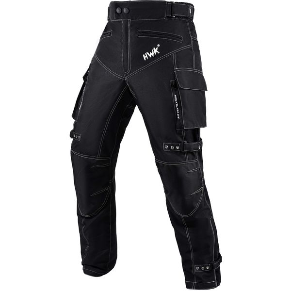 HWK Motorcycle Pants for Men with Water Resistant Cordura Textile Fabric for Enduro Motocross Motorbike Riding & Impact Protection Armor, Dual Sport Motorcycle Pants with 30"-32" Waist, 30" Inseam