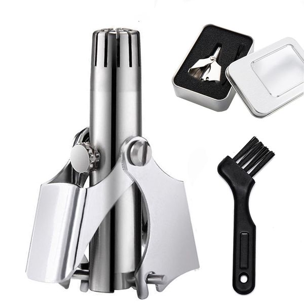 RICISUNG Manual Nose Hair Cutter, Stainless Steel, Manual Nose Hair Cutter, Rotation, Quiet, Safe, Washable, Easy to Carry, Storage Bag Included, Cleaning Brush Included, Non-Scratching, Non-Rechargeable, Silver Etiquette Cutter