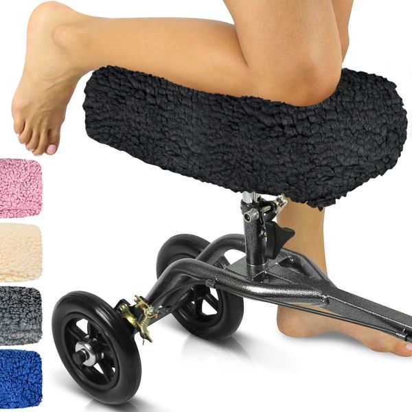 Vive Mobility Knee Scooter Pad Cover - Soft Plush Adult Sheepskin Memory Foam Cushion, Walker Accessory for Knee Roller, Padded Accessories Leg Cart Improves Comfort with Injury, Universal Fit (Black)