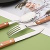 Silver Flatware Set with Natural Wood Handle, 24 PCS Silverware Set for 6