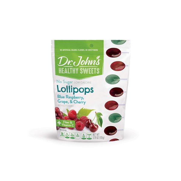 Dr. John’s Sugar Free Candy, Healthy Lollipops with Zero Sugar, Low Calorie Snacks, Keto Friendly Hard Candy Sweets, Blue Raspberry, Grape, Cherry, 17 Count, 3.7 OZ