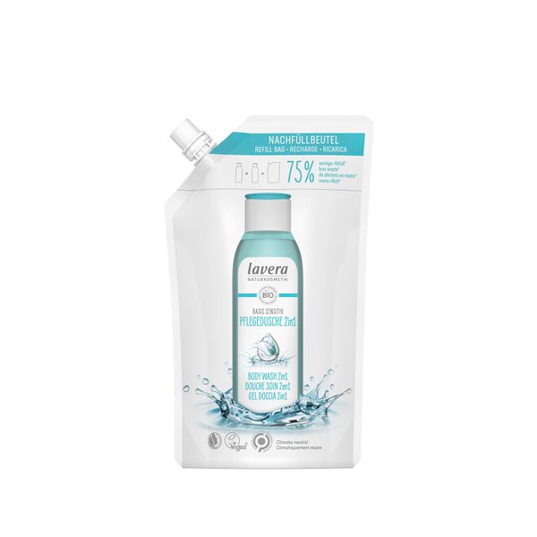 lavera Refill Bag Shower Basic Sensitive 2-in-1 - Organic Aloe Vera & Vegetable Keratin - Natural Cosmetics - Vegan - Shower Gel - pH Neutral - Cleans Skin & Hair Especially Gently - 1 x 500 ml