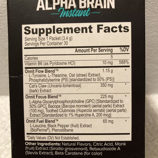 Onnit Alpha Brain Instant Nootropic Brain Pineapple Punch Drink Mix, Memory/Focus Supplement, 7 ct