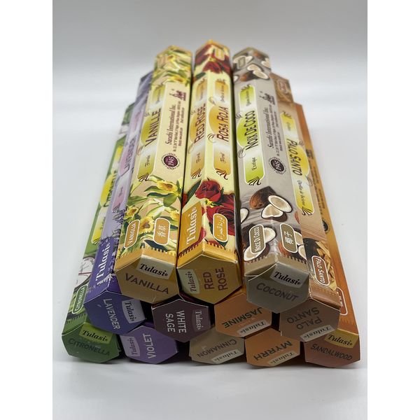 Tulasi Multi-Pack Mixed Variety Hex Incense Sticks - 12 pack, 36321