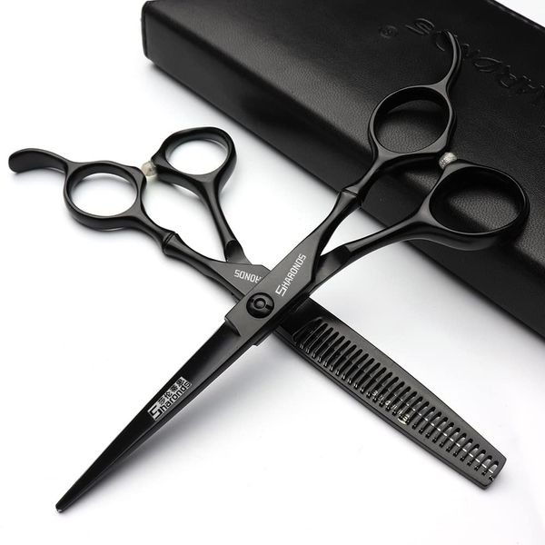 6/6.5/7 inch Black Hair Clipper Salon Hair Clipper 440c high Hardness Stainless Steel Hair Clipper (6 inch-2pc-A)