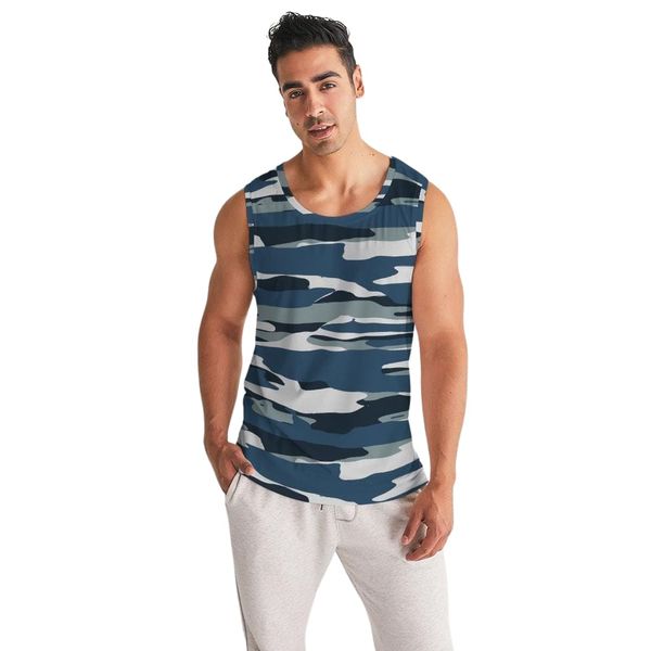 Mens Tank Top / Camo Blue and Grey Sports Shirt - Blue / XS