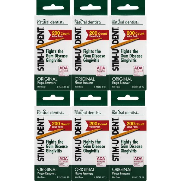 Stim-U-Dent Original, The Un-Plastic Plaque Removers, Mint-Flavored, 200 Count Box (Pack of 6)