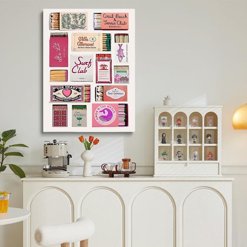 Vintage Matchbox Canvas Wall Art Retro Trendy Matchbox Prints Matchbook Painting Colorful Matchsticks Aesthetic Poster Match Box Pictures Retro Boho Home Decor 12x16"Unframed