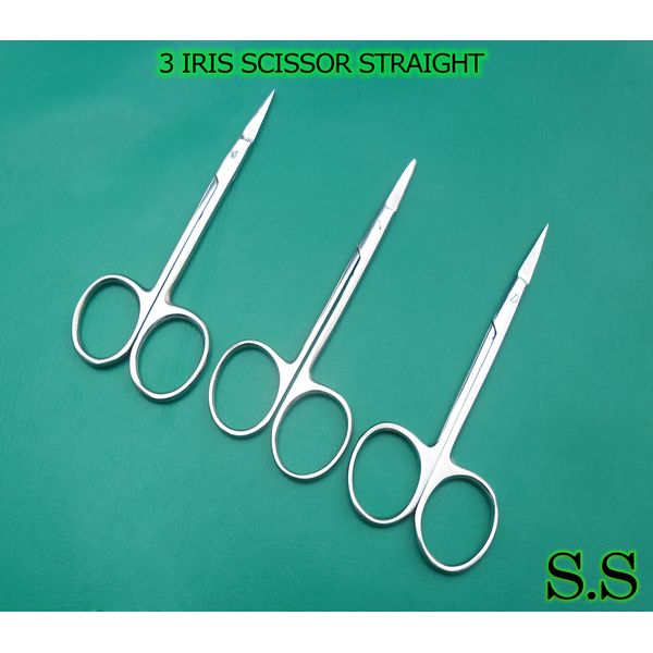 3 Pieces IRIS SCISSORS 3.5" STAINLESS STEEL STRAIGHT SURGICAL INSTRUMENTS