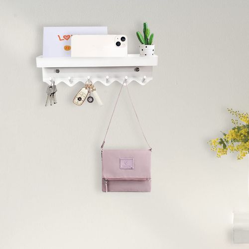 Echehi Key Holder with 6 Hooks, 2 Ways to Install Key Rack, Key Holder, No Drilling, Suitable for Entrance Areas and Behind Doors, White