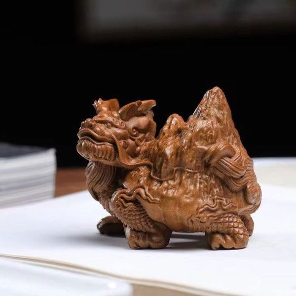 Feng Shui Dragon Turtle Sculpture Figurine, Object, Prosperous Business, Good Luck Goods, Good Luck, Pray for Good Luck, Amulet, Amulet, Thank You (For Dartwood Wood)