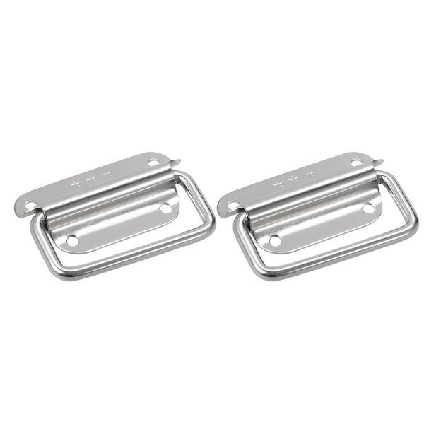 sourcing map 75mmx42mm 201 Stainless Steel Toolbox Chest Ring Pull Handle Silver Tone, 2pcs