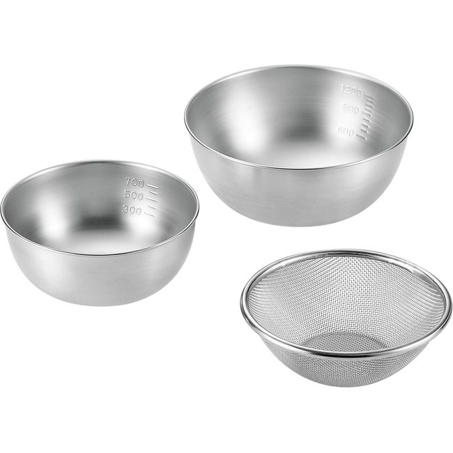 Yokoyama SUS-Z600 SUS/ga Strong Mesh Colander, 3-Piece Set, Colander, 6.3 inches (16 cm) & Bowl, 5.9 inches (15 cm), 7.1 inches (18 cm)