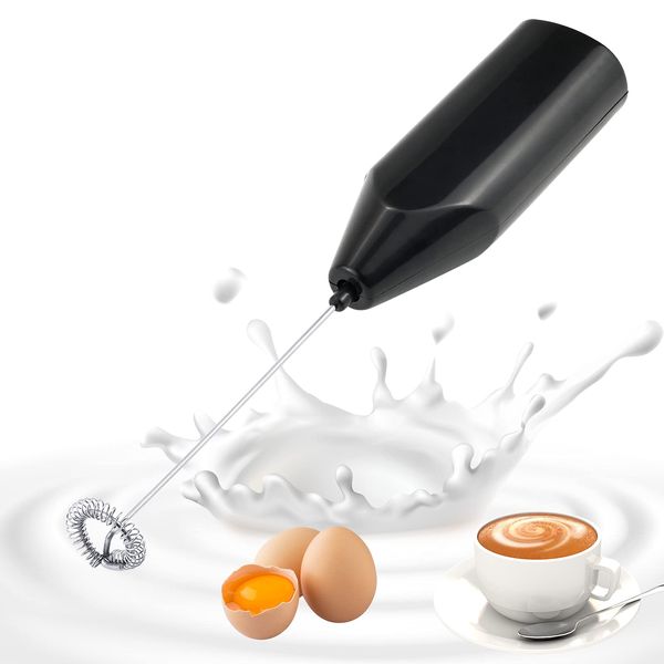 Electric Milk Whisk, Hand-held Electric Coffee Blender, Milk Frother，Black Mini Home Stainless Steel Whisk Coffee Milk Mixer(Batteries Not Included)