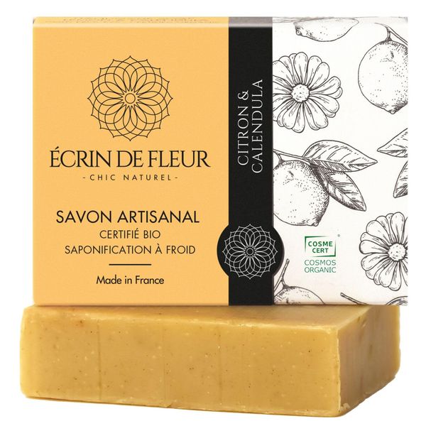 Écrin de Fleur – Organic Lemon & Calendula Soap, Handcrafted, Cold Processed, 1x90g