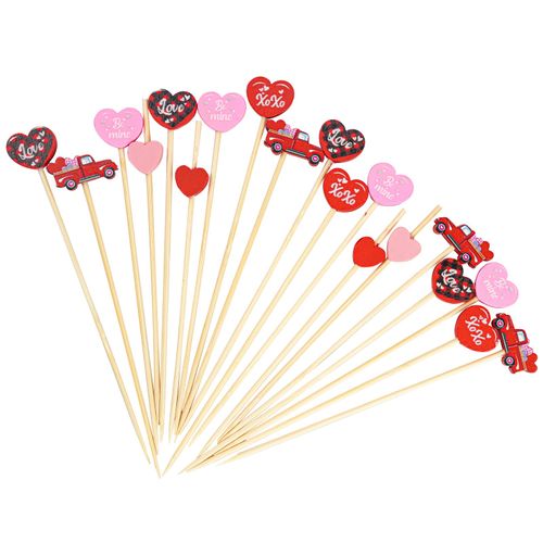 100PCS Valentine Heart Cocktail Picks 4.7 Inch, Fancy Toothpicks for Appetizers, Bamboo Sticks Sandwich Picks Fruit Skewers for Wedding, Valentine Decoration
