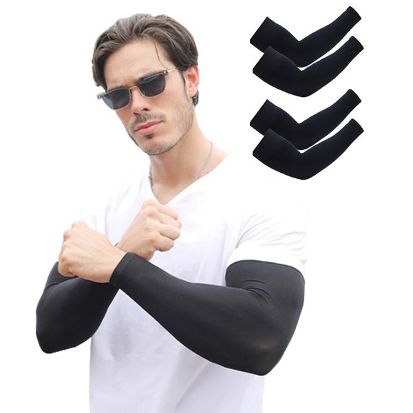 Back Under Arm Cover, Men's, UV Cooling, Ultraviolet Rays, Arm Warmer, Arm Sleeve, UV Protection, UPF50+, Breathable, Stretchy, Black x 2 pairs