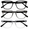 OPULIZE LEO Reading Glasses - 3 -Pack - Large Rectangular Frame - Black, Grey, Clear - Mens Womens - Spring Hinges - RRR55-17C - +3.50