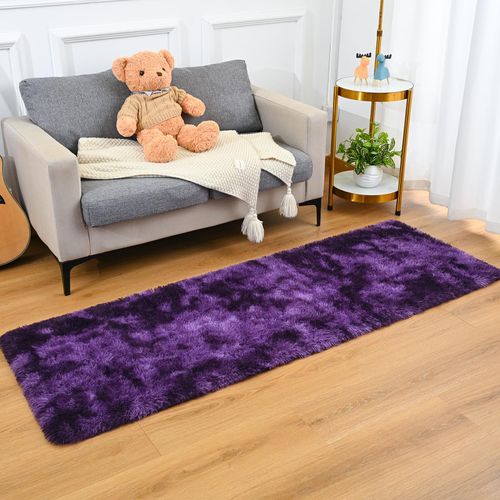 Goideal Fluffy Runner Rug for Bedroom Living Room, 2x6 Purple Bedside Rugs, Faux Fur Shag Modern Carpet Ultra Soft Girls Boys Room Home Decor, Tie-Dyed