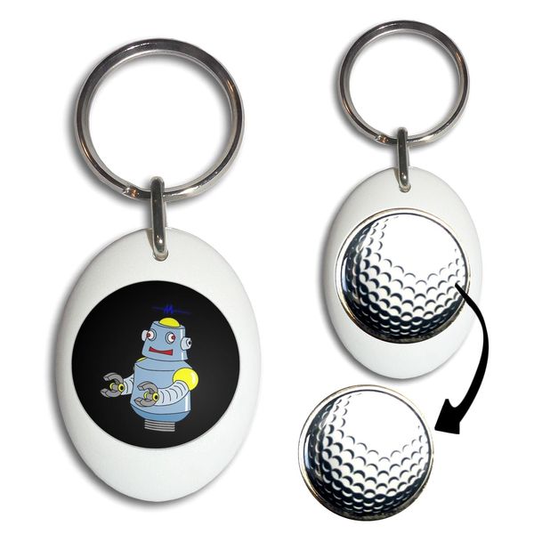 BadgeBeast.co.uk Black Boy Robot - White Golf Ball Marker Key Ring
