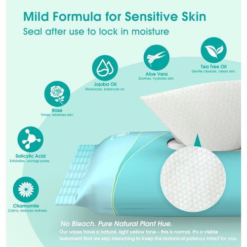 Facial Cleansing Wipes, Green Tea Oil Extract for Face Cleansing, Salicylic Acid for Acne Treatment, Hydrating Pore Care for Sensitive Skin, Exfoliating & Soothing Double-Sided Cleansing Wipes (56PCS)