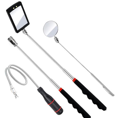Telescoping Magnetic Pickup Tool Set,Telescopic Inspection Mirror,Flexible Bendable Spring Magnet Stick,LED Flashlight Pickup Rod, Cool Gadgets for Men