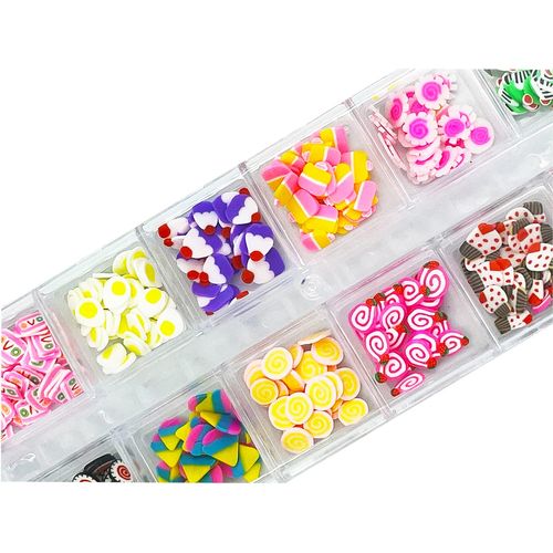 2 Boxes Fruit Flower Candy Slices Nail Art Slices, 3D Polymer Clay Mini Slices Resin Making Charms Colorful Nail Art Supplies for DIY Crafts Lip Gloss Cellphone Decoration (Cake Mixed)