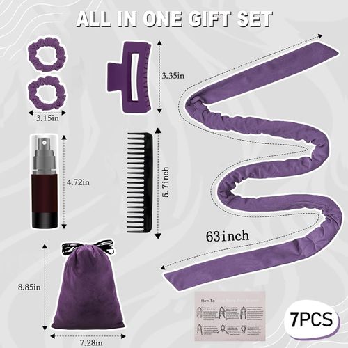Bigodini senza calore, set di bigodini antiscivolo, per capelli lunghi e medi (Viola, 1 unità (Confezione da 7))