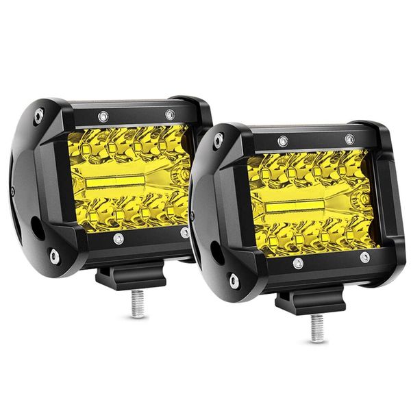 Chelhead Work Light, Yellow, Motorcycle, Fog Light, LED, 4 Inches, Square Shape, 60 W, LED Work Light, 12 V - 24 V, Universal Use, Car Exterior Light, Auxiliary, Agricultural Machinery, Set of 2