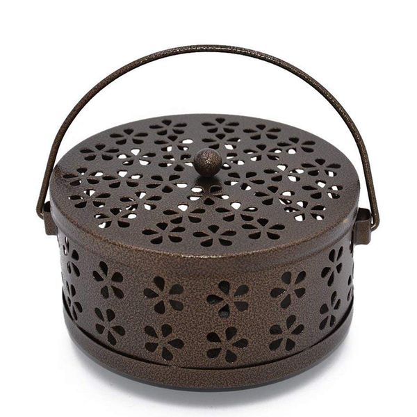 Techson Winter Incense Holder - Fireproof Retro Sandalwood Burner with Lid, Metal Mosquito Coil Box - Perfect for Home Coziness, Outdoor Winter Camping, and Patio Use (Bronze)