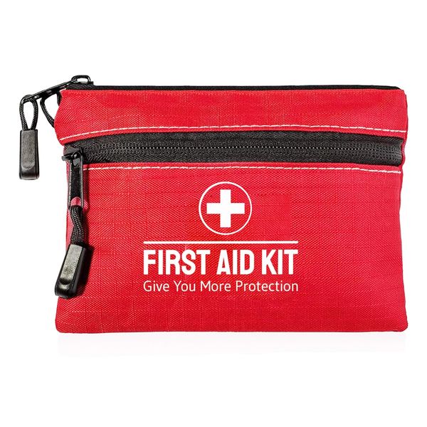 100 Pices First Aid Kit Pocket Sized Pouch, Lightweight & Compact with Dual Zippers