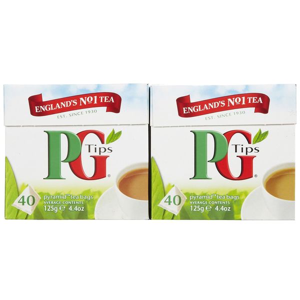 PG Tips Black Tea, Pyramid Tea Bags, 40 Count (Pack of 2)