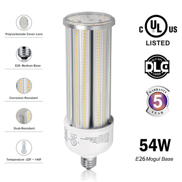 LED Corn Light Bulb 54W Watt 5000K Medium Base E26 Replace 200W CFL/Metal Halide